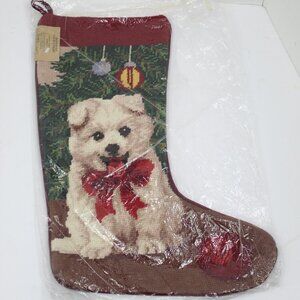 Christmas Claw Collection Bichon Handcrafted Needlepoint Velvet Back Stocking